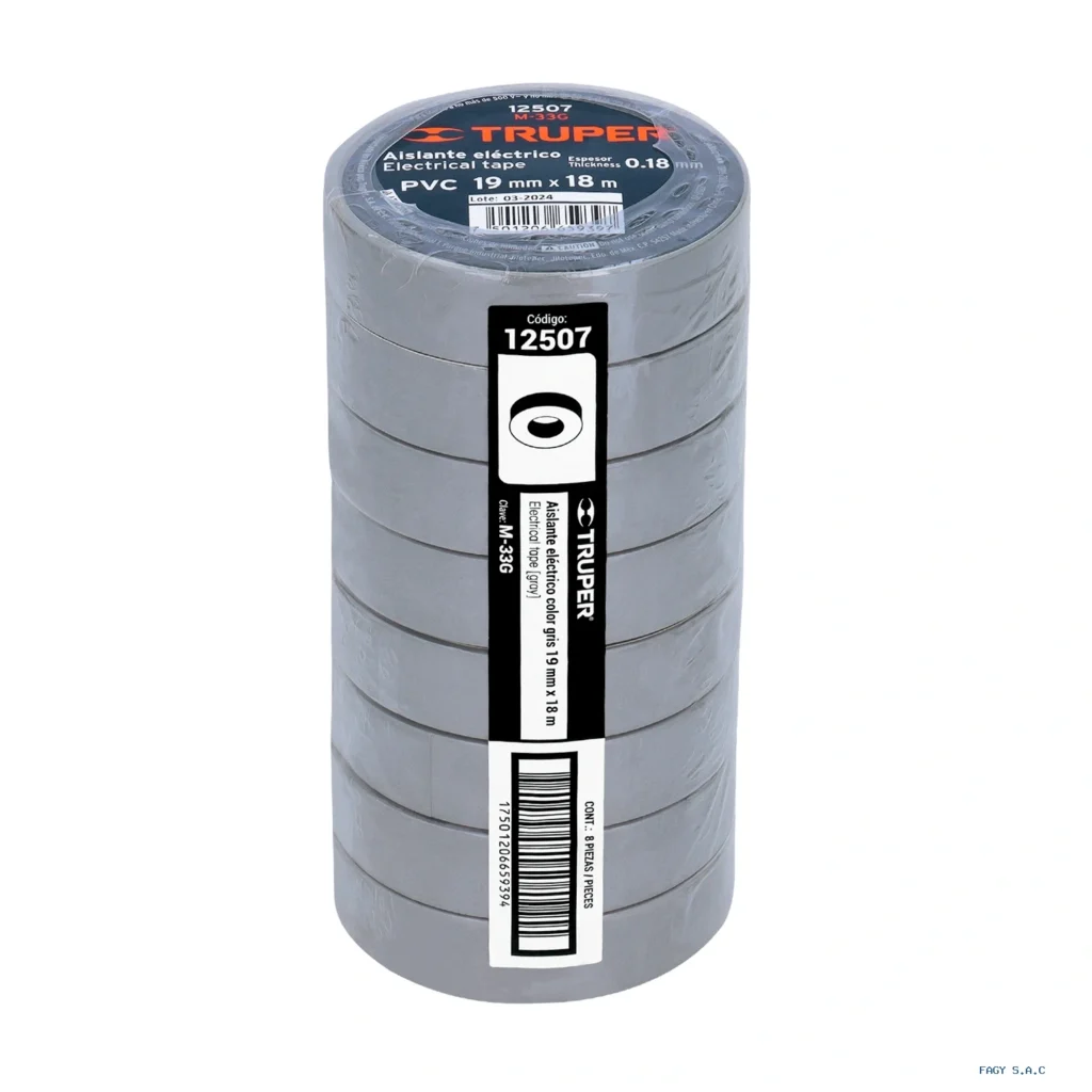 Cinta de aislar de 18 m x 19 mm, gris, Truper 12507