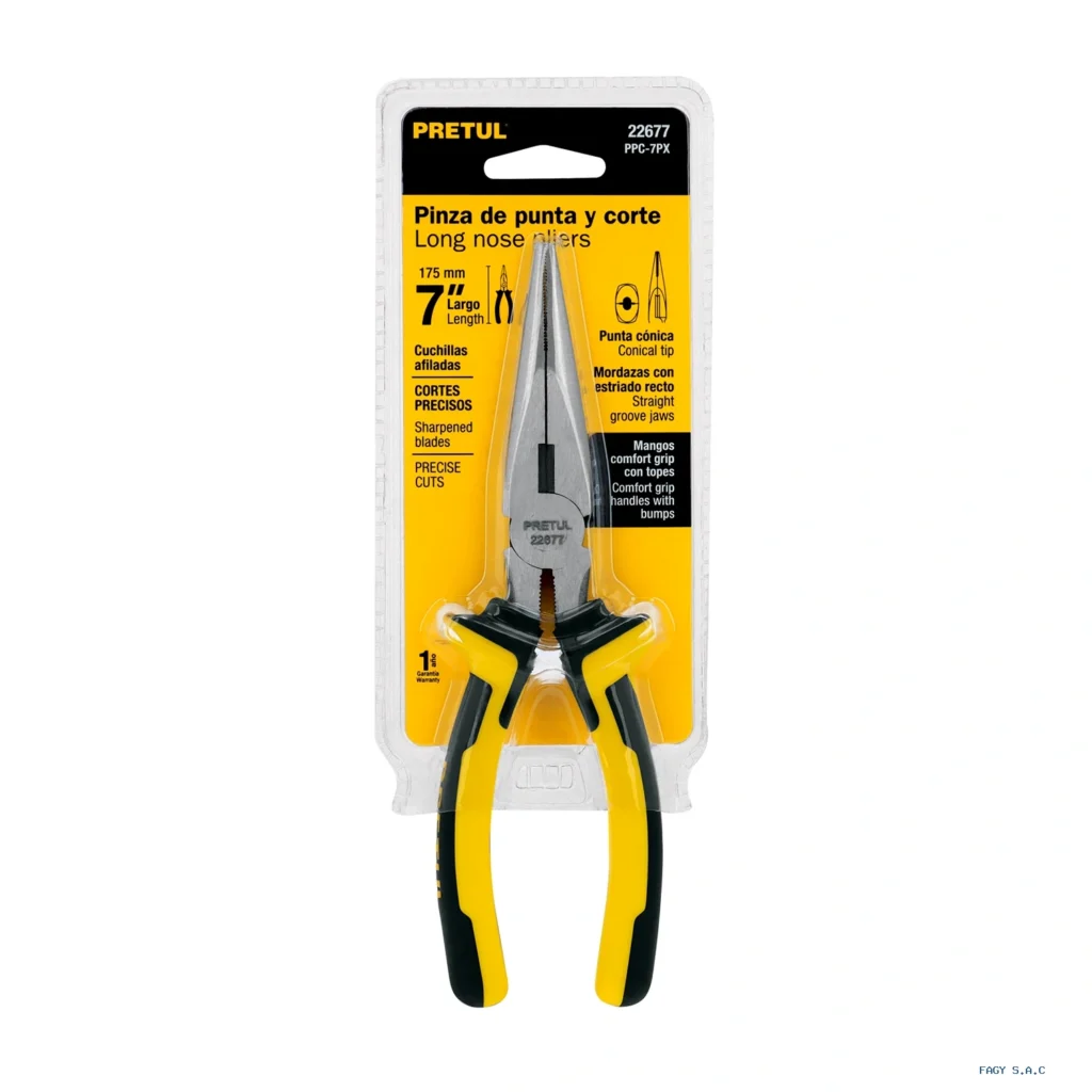 Alicate pinza de punta y corte 7" mango Comfort Grip, Pretul 22677