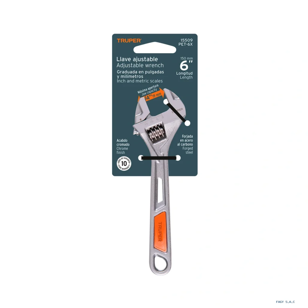 Llave ajustable (perico) 6" cromada,  TRUPER  PET-6X 15509
