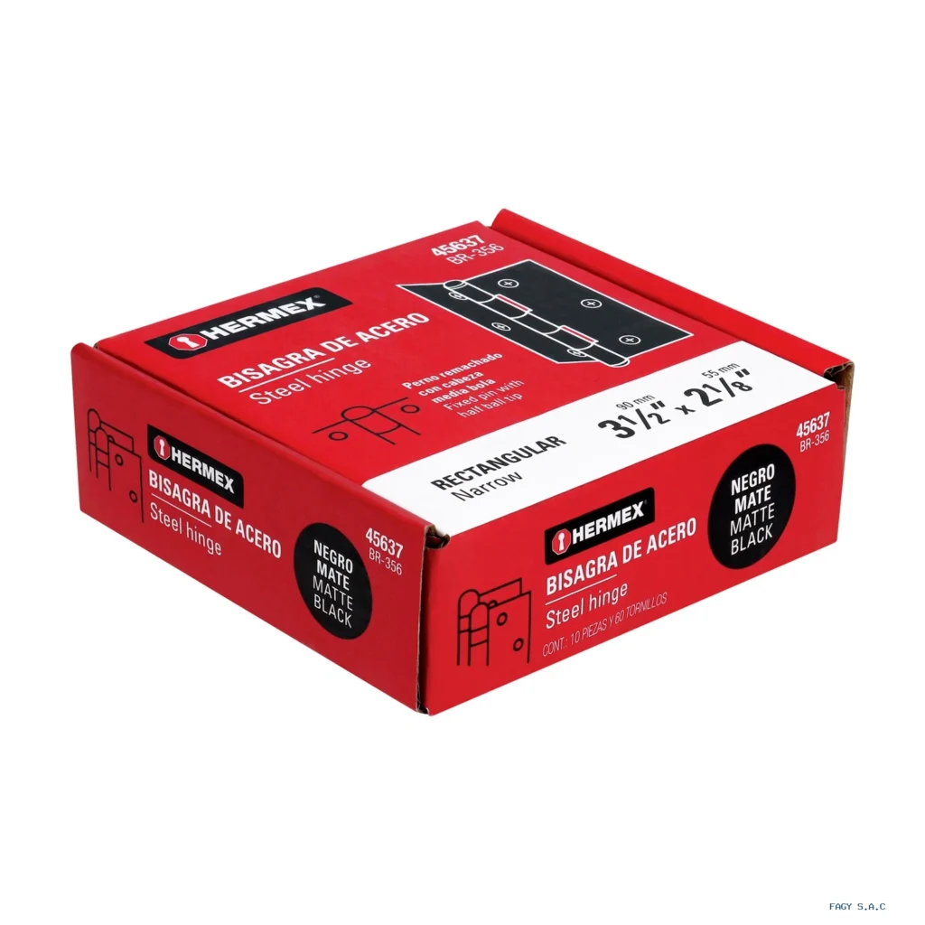 Bisagra rectangular 3-1/2" negra, HERMEX 45637
