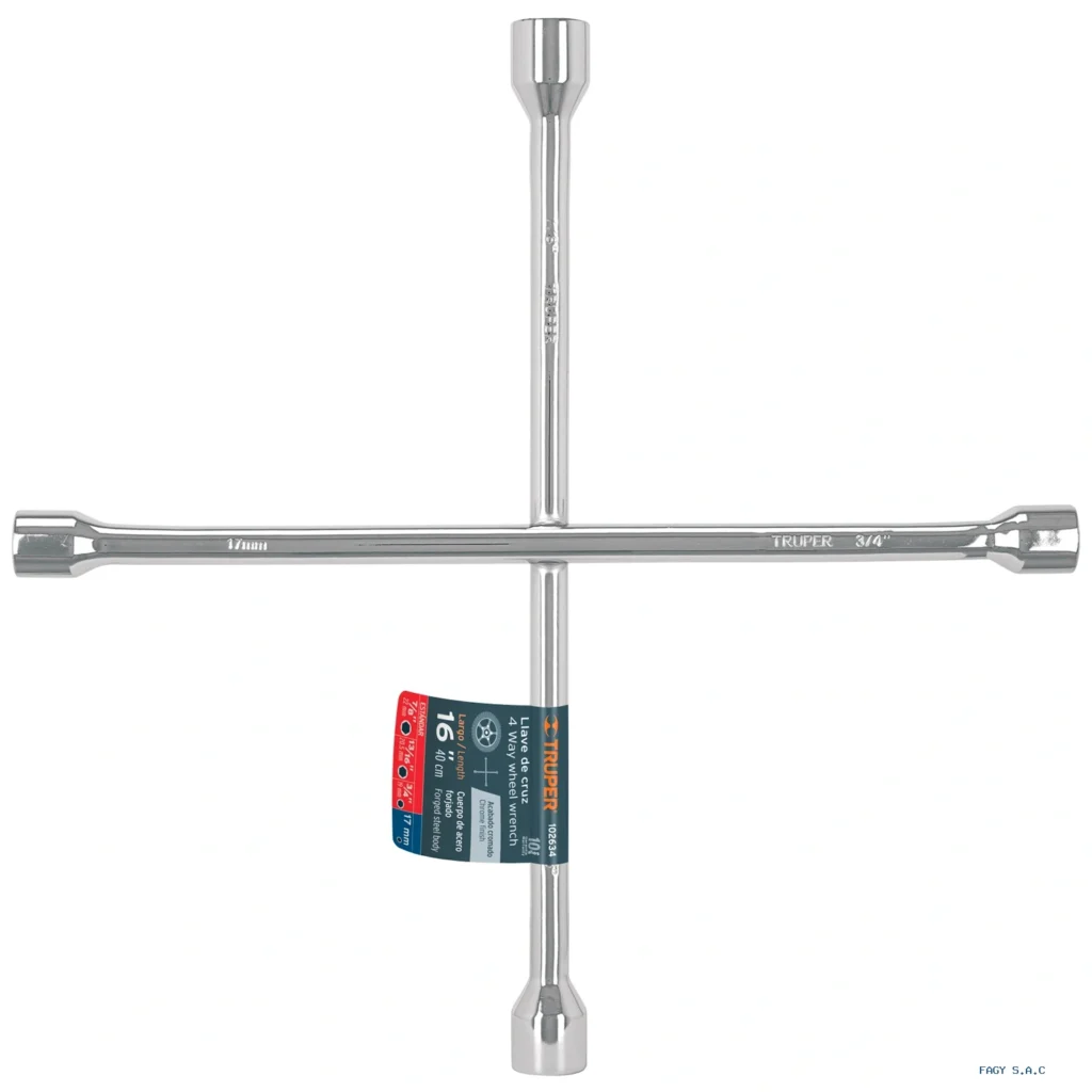 Llave de cruz 16" pulida y cromada, TRUPER 102634