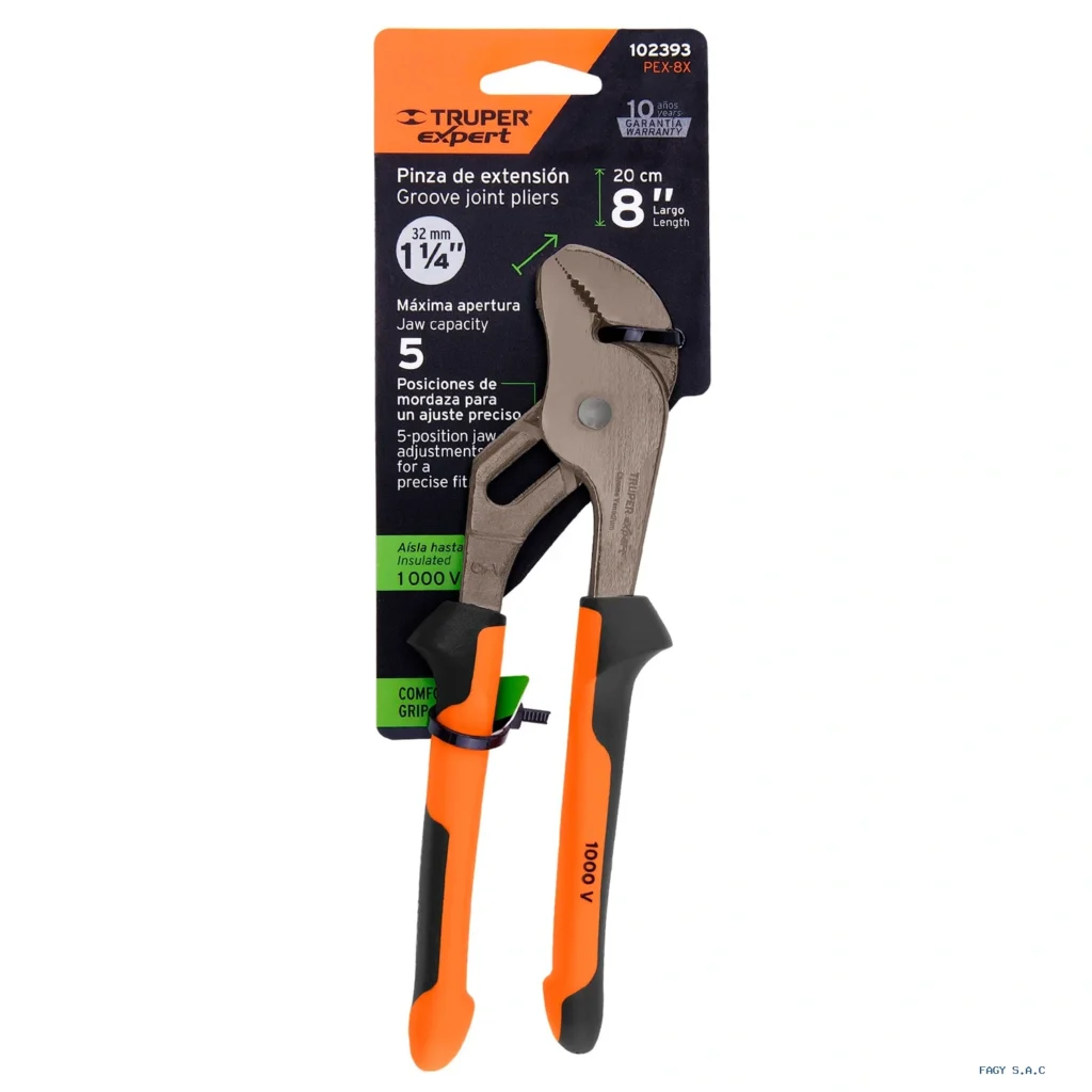 Pinzas de extensión 8" mango Comfort Grip, Truper Expert 102393