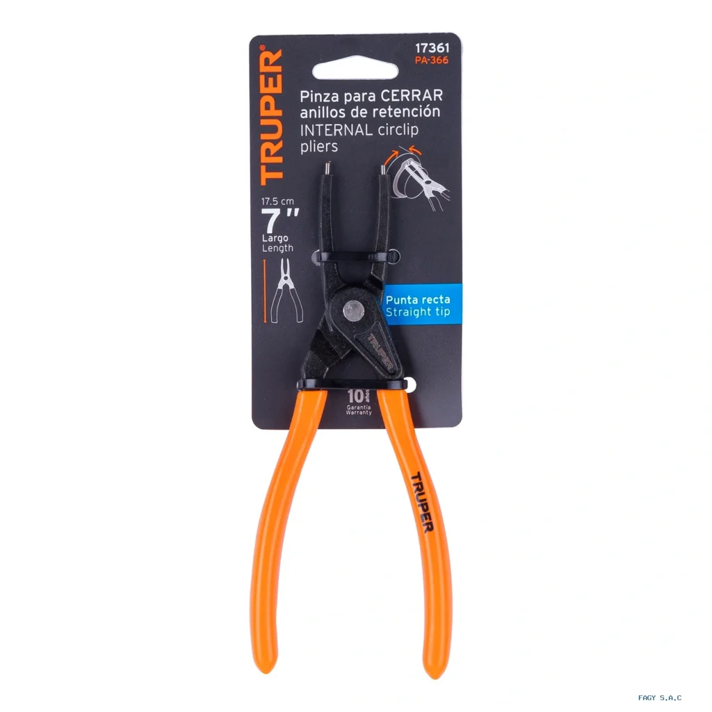 Alicate pinza punta recta 7" para cerrar anillos, mango de PVC 17361