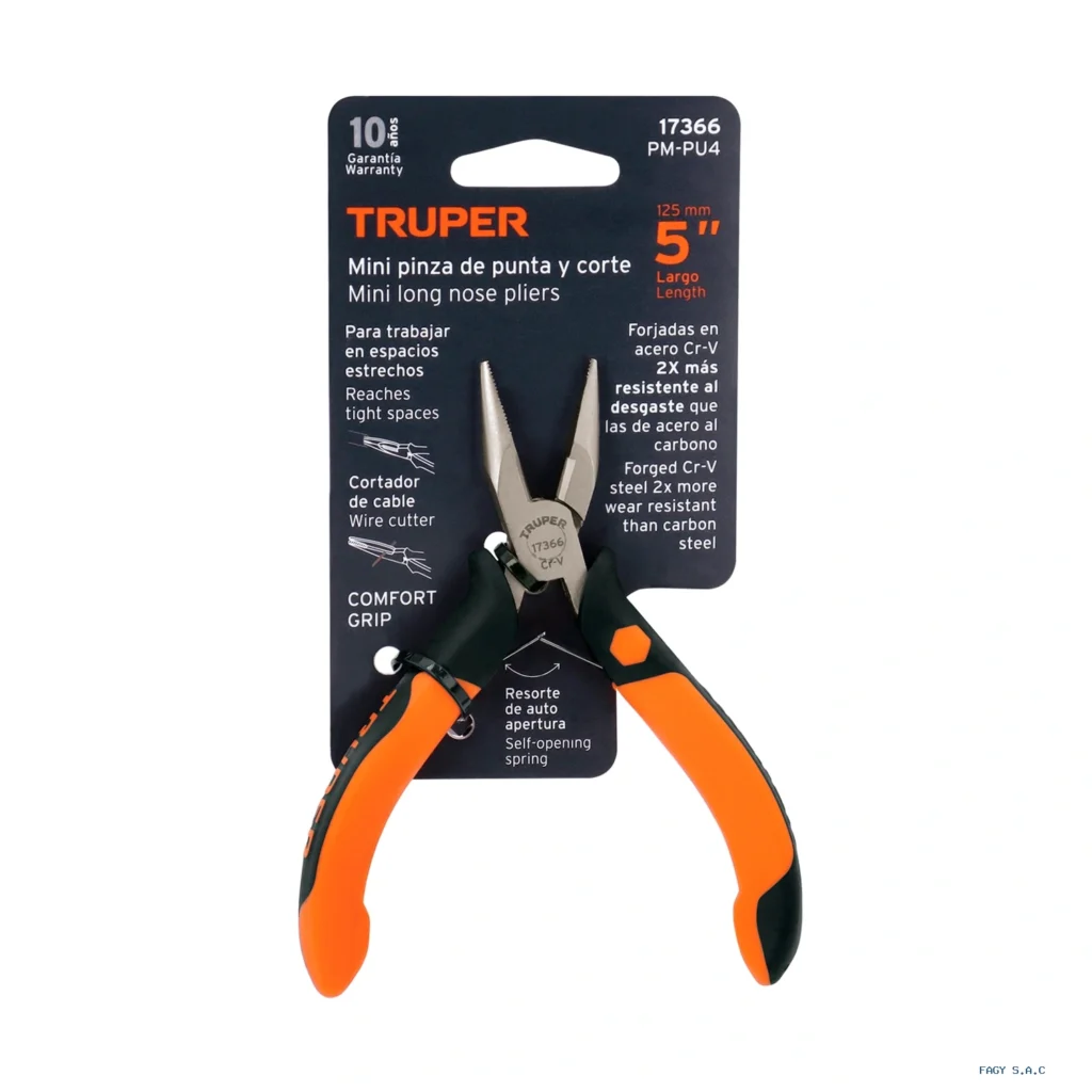 Mini alicate/pinza de punta y corte 5" mango Comfort Grip, Truper 17366