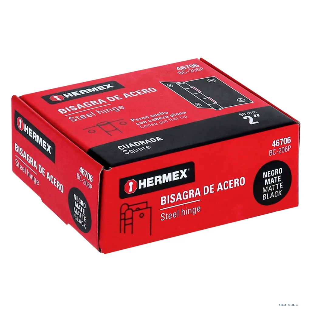 Bisagra cuadrada 2", negro mate, cabeza plana, HERMEX 46706