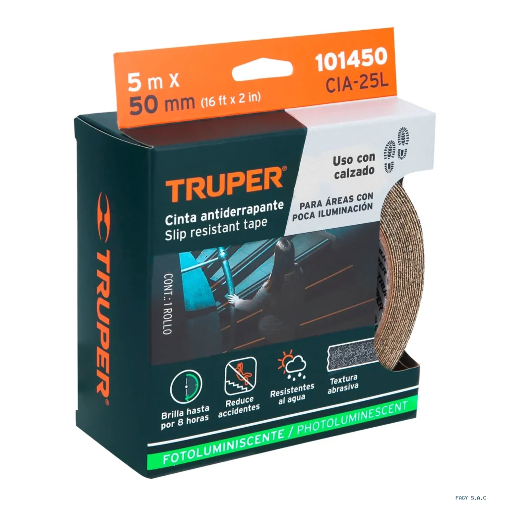 Rollo de 5 m cinta antiderrapante fotolumini. 50 mm abrasivo 101450