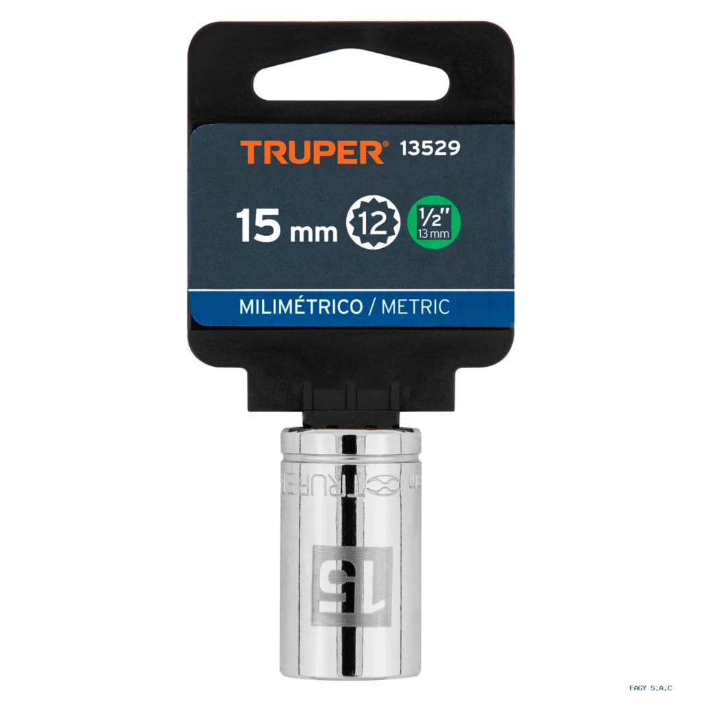 Dado de 15 mm, 12 puntas, cuadro 1/2", Truper 13529