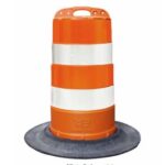 Cilindro vial naranja con 2 cintas reflectivas con base de caucho