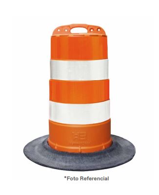 Cilindro vial naranja con 2 cintas reflectivas con base de caucho