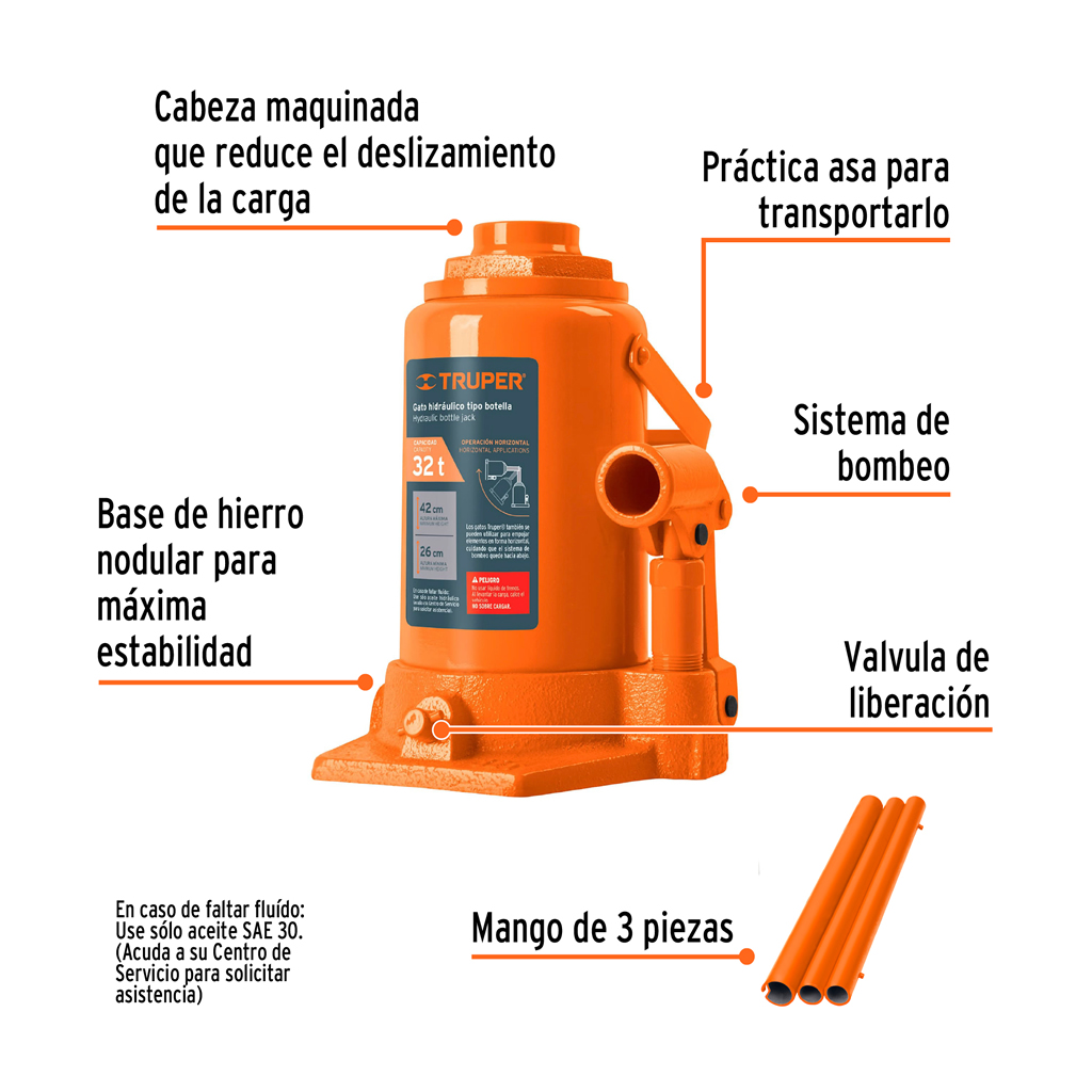 Gato hidráulico de botella de 32 Ton, Truper